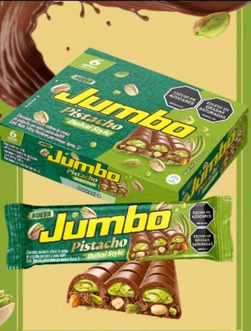 Jumbo Pistacho Dubai Style — Chocolatina con relleno de crema de pistacho estilo Dubái, barra de 90 g.